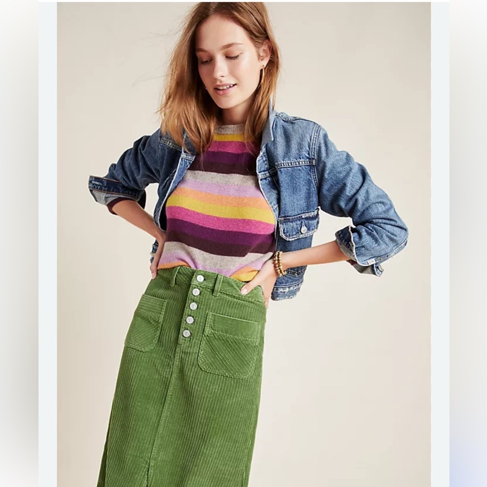 Pilcro and the letterpress green cord skirt